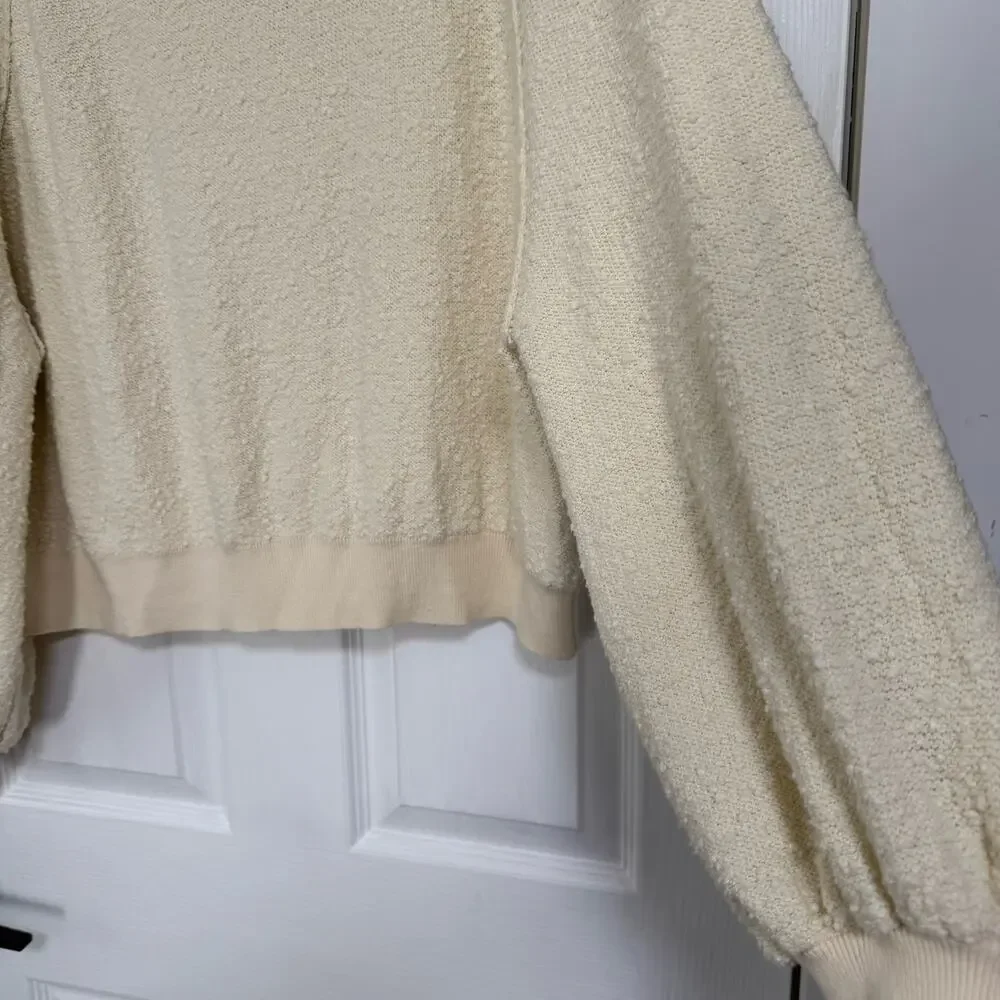 Free People Women's Cream Textured Oversized Bishop Sleeve Sweater Size Small